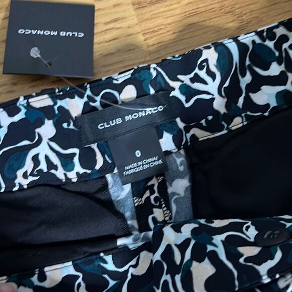 Club Monaco Womens Wide Legged long Pants Black Mix Noir Abstract Pattern Size 0 - Picture 7 of 13